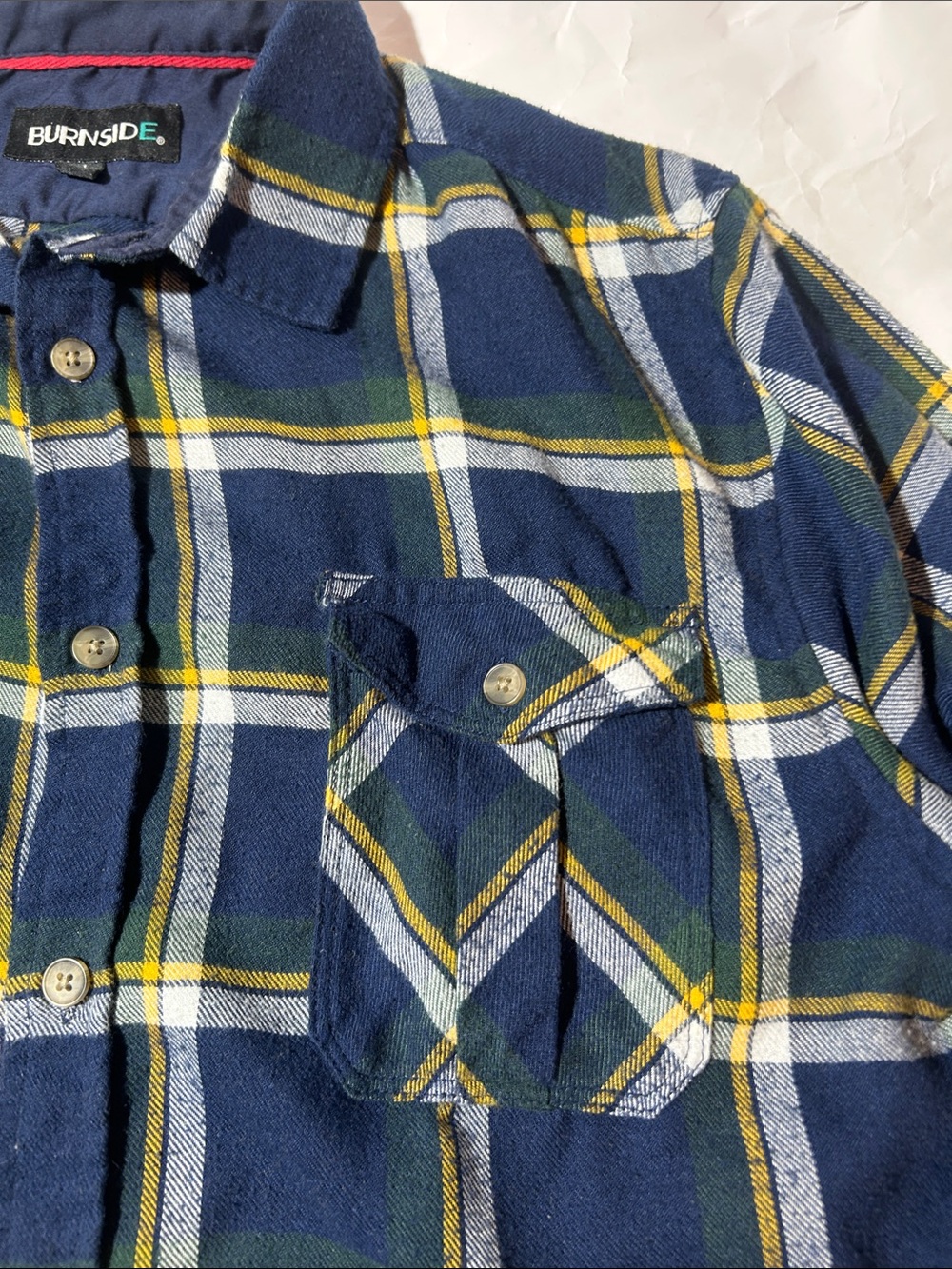 Burnside Brushed Plaid Flannel Shirt - Navy/Yellow - - Picture 3 of 6